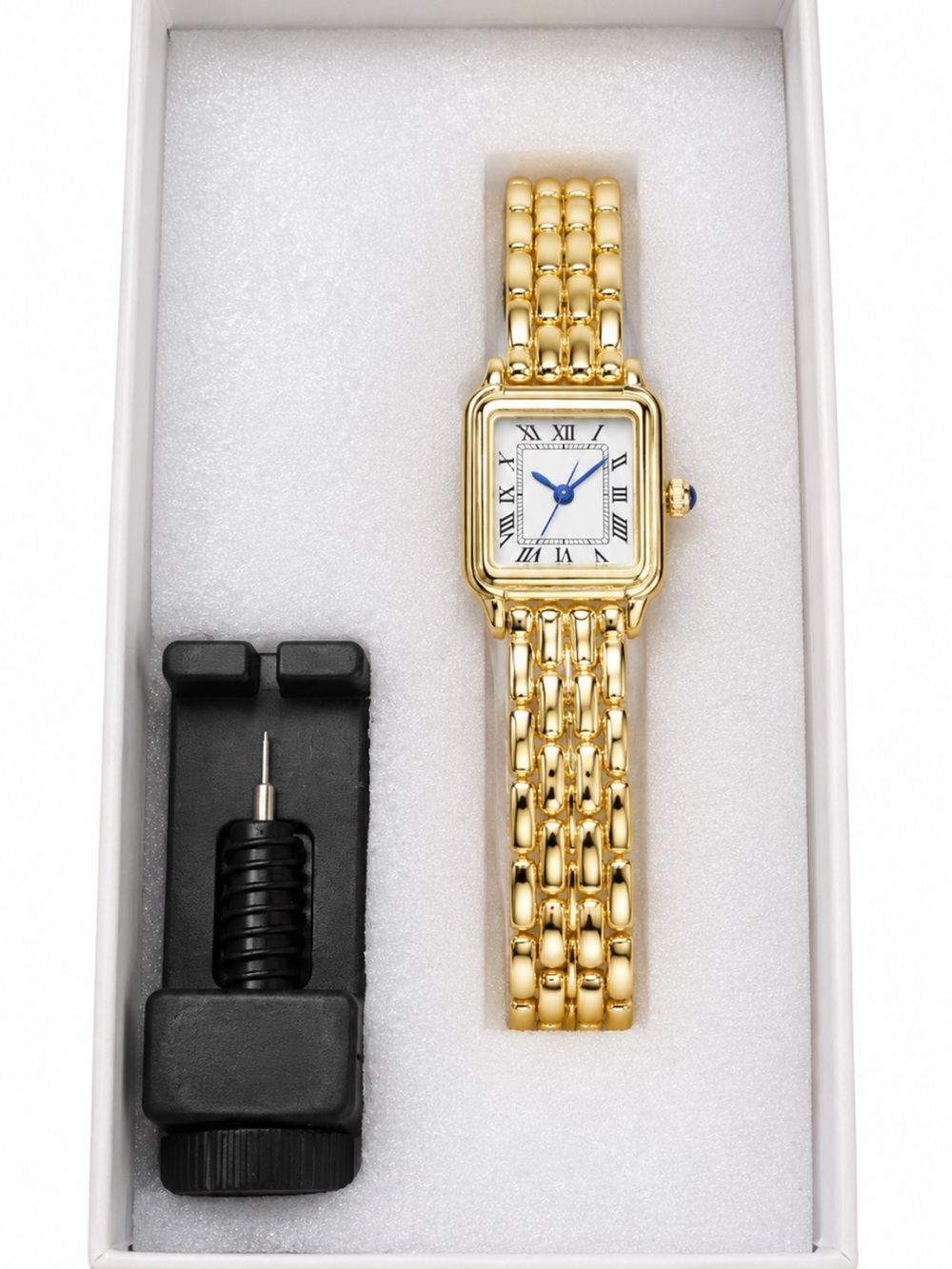 Gold Square Roman Numeral Dainty Women’s Watch Sapphire Crown Stainless Steel